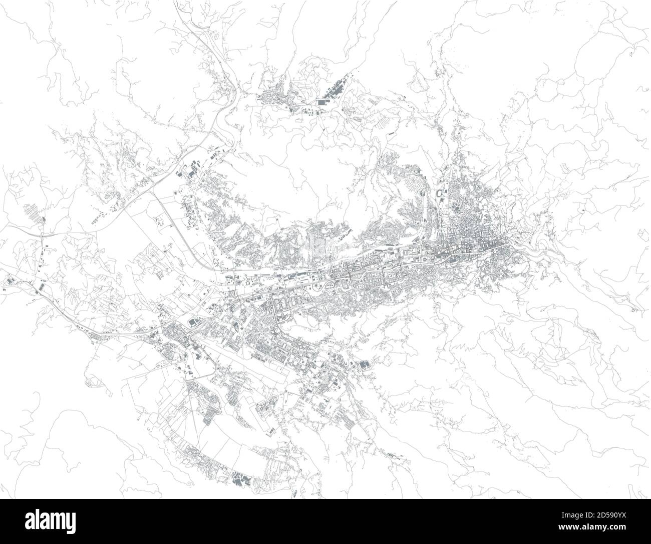 Satellitenansicht von Sarajevo die Hauptstadt und größte Stadt von Bosnien und Herzegowina. Karte Straßen und Gebäude der Stadt Stock Vektor