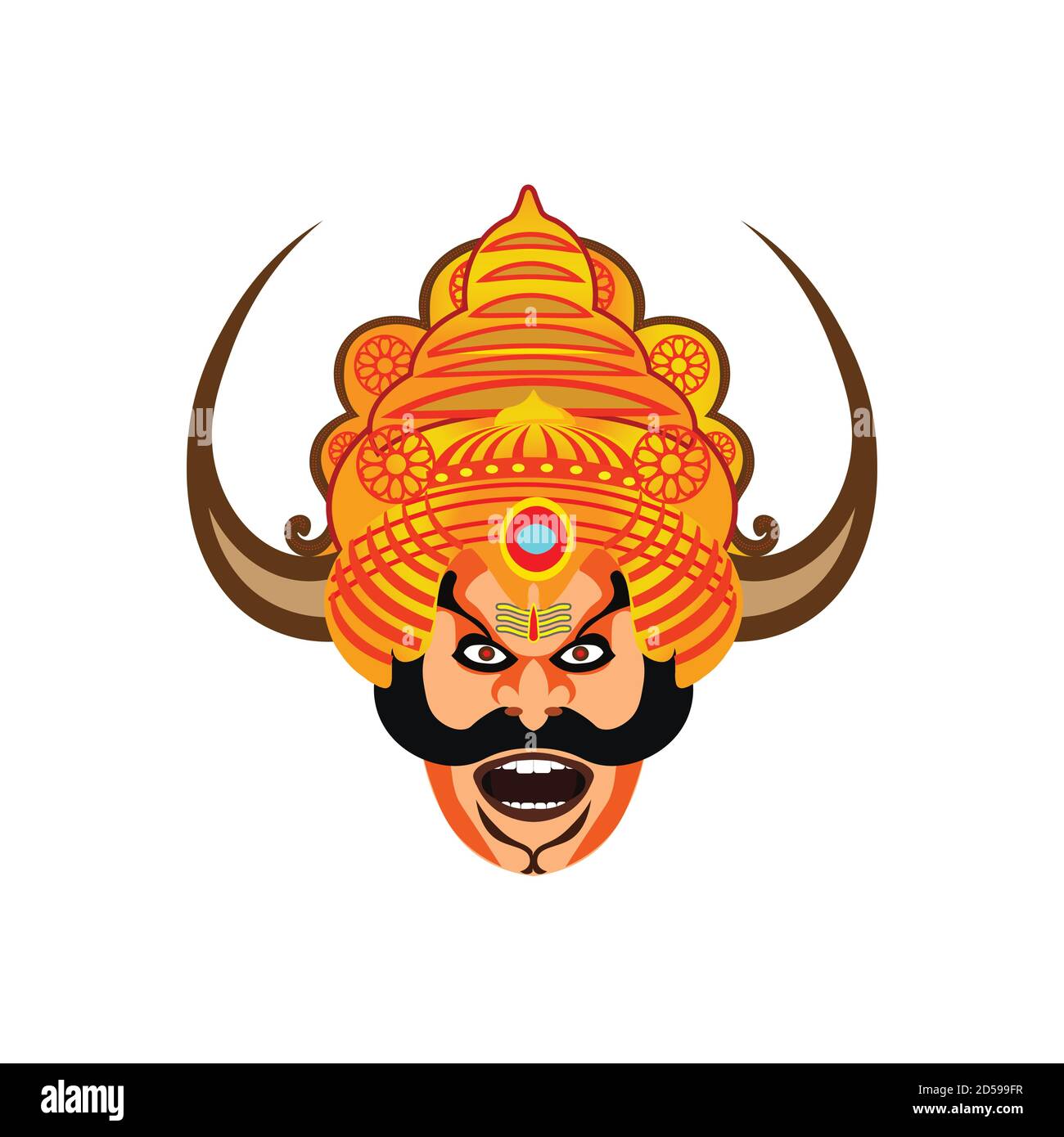 Vektor-Illustration des Dämons, der ravana mit Horn und realistisches Gesicht. Stock Vektor