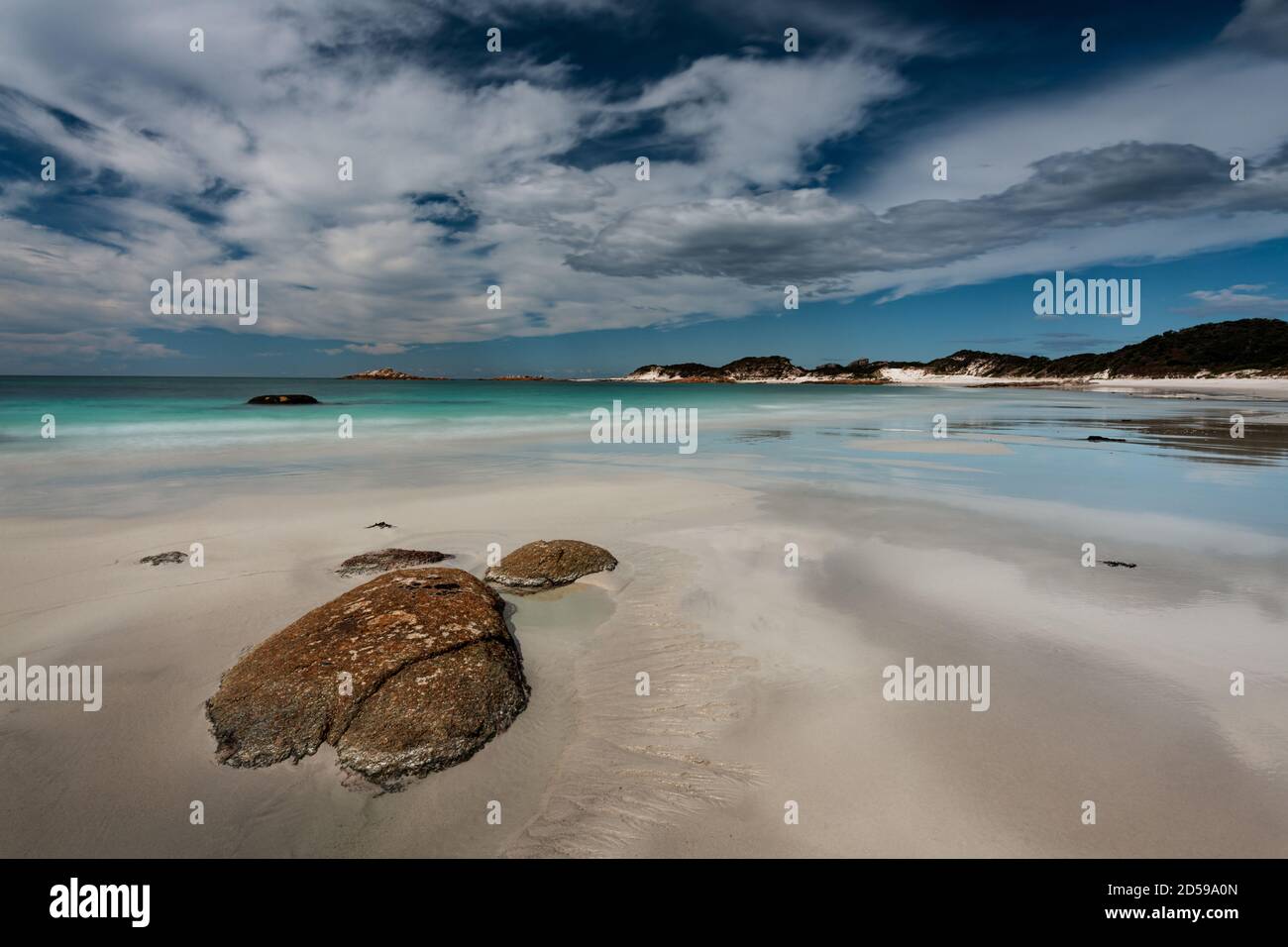 Makelloser Strand bei Cobbler Rocks im Mount William Nationalpark. Stockfoto