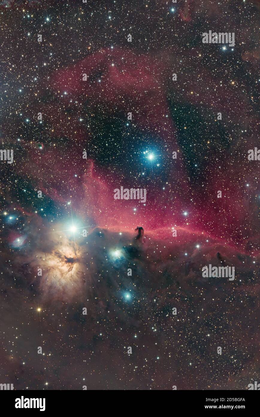 Pferdekopfnebel B33 und Flammennebel NGC2024 Stockfoto