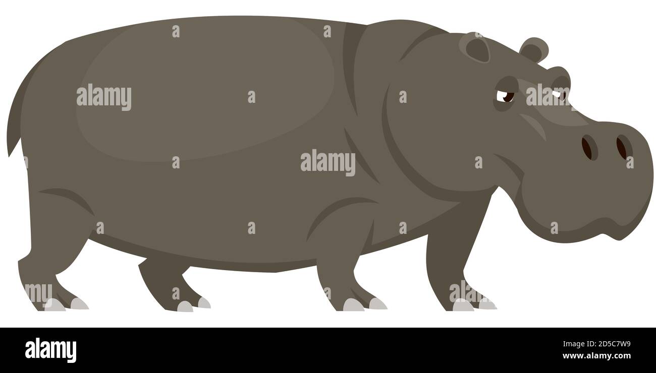 Stehende Nilpferd drei Viertel Ansicht. Afrikanisches Tier im Cartoon-Stil. Stock Vektor