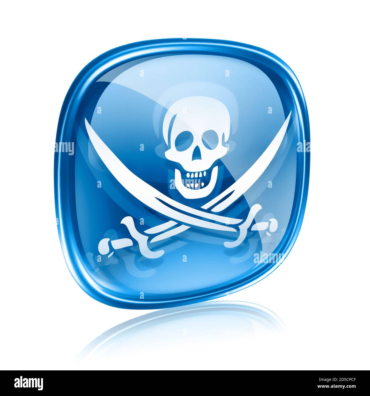 Pirate Icon blaues Glas, isoliert auf weißem Hintergrund. Stockfoto