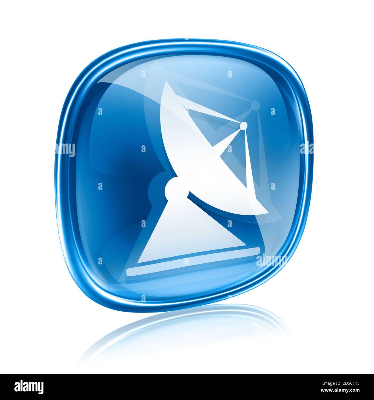 Antennensymbol blaues Glas, isoliert auf weißem Hintergrund Stockfoto