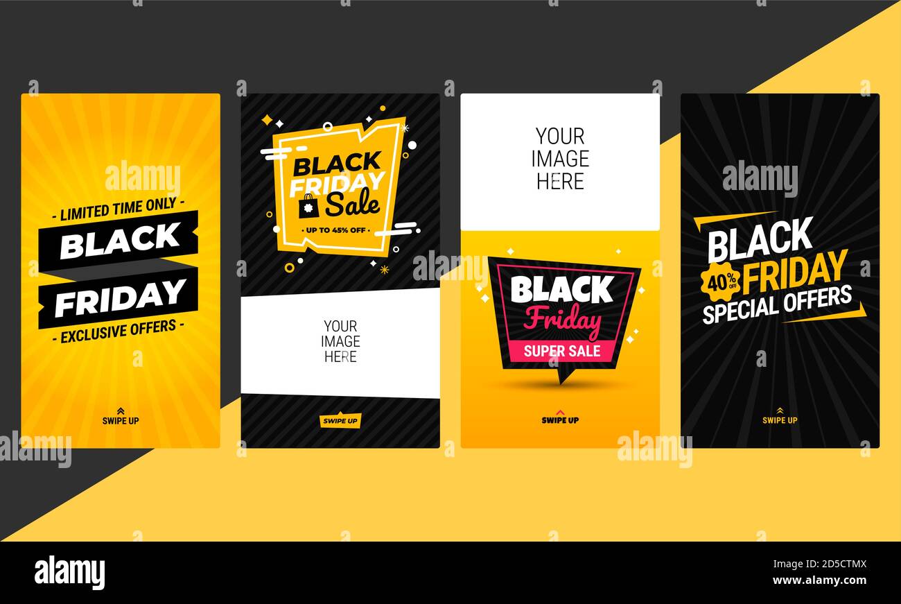 Black Friday instagram Stories Kollektion. Editierbare Vorlagen in flachem Design sofort einsatzbereit Stock Vektor
