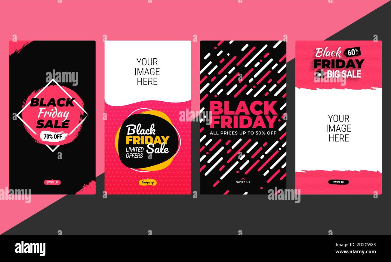 Black Friday instagram Stories Kollektion. Editierbare Vorlagen in flachem Design sofort einsatzbereit Stock Vektor