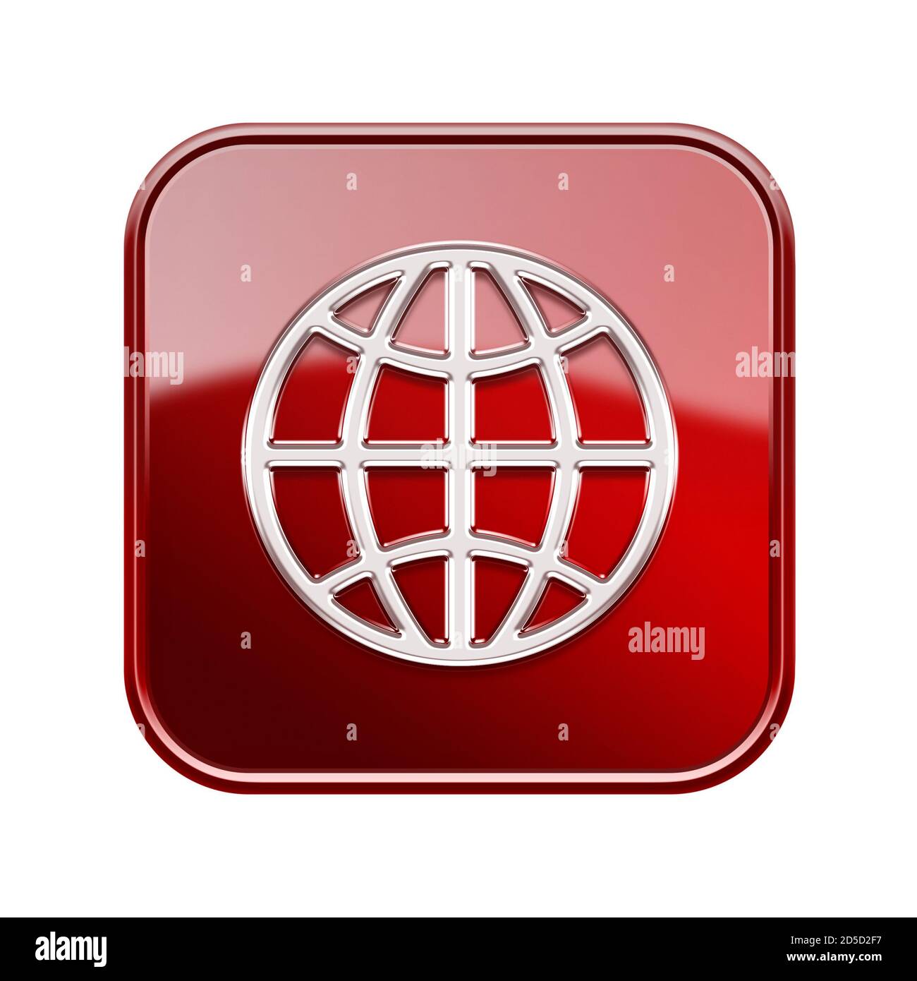 Globus-Symbol glänzend rot, isoliert auf weißem Hintergrund Stockfoto