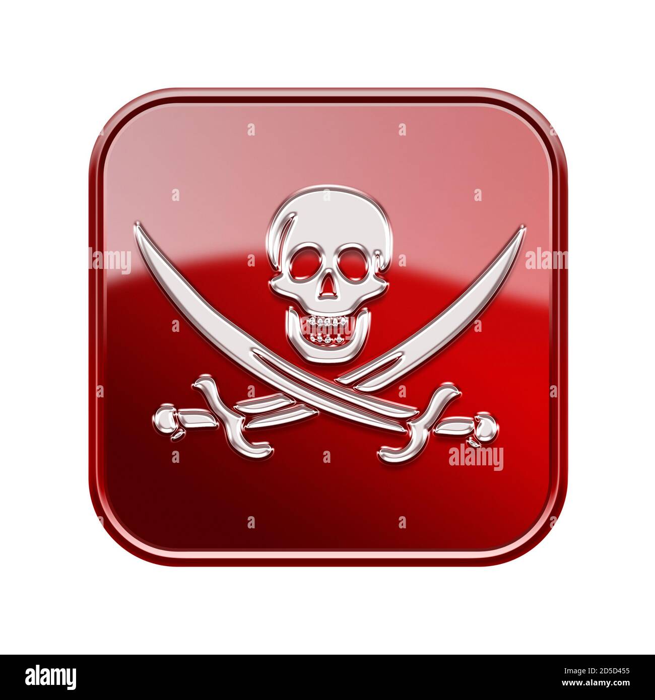 Piraten-Symbol glänzend rot, isoliert auf weißem Hintergrund Stockfoto