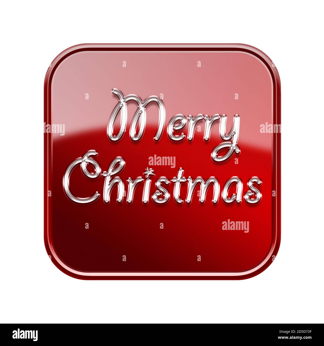 Frohe Weihnachten-Symbol glänzend rot, isoliert auf weißem Hintergrund Stockfoto