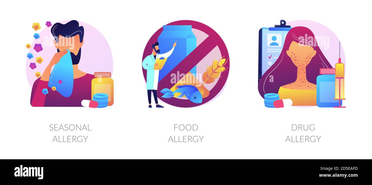 Allergietypen abstrakte Konzept Vektor Illustrationen. Stock Vektor