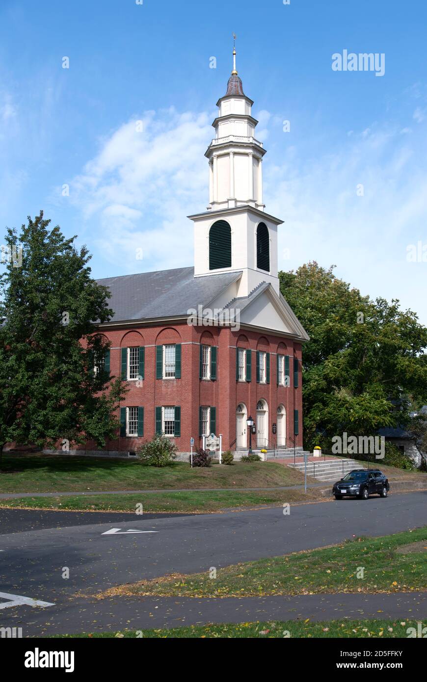 Historisches Deerfield Village, Deerfield, Massachusetts, USA, die erste Kirche von Deerfield. Stockfoto