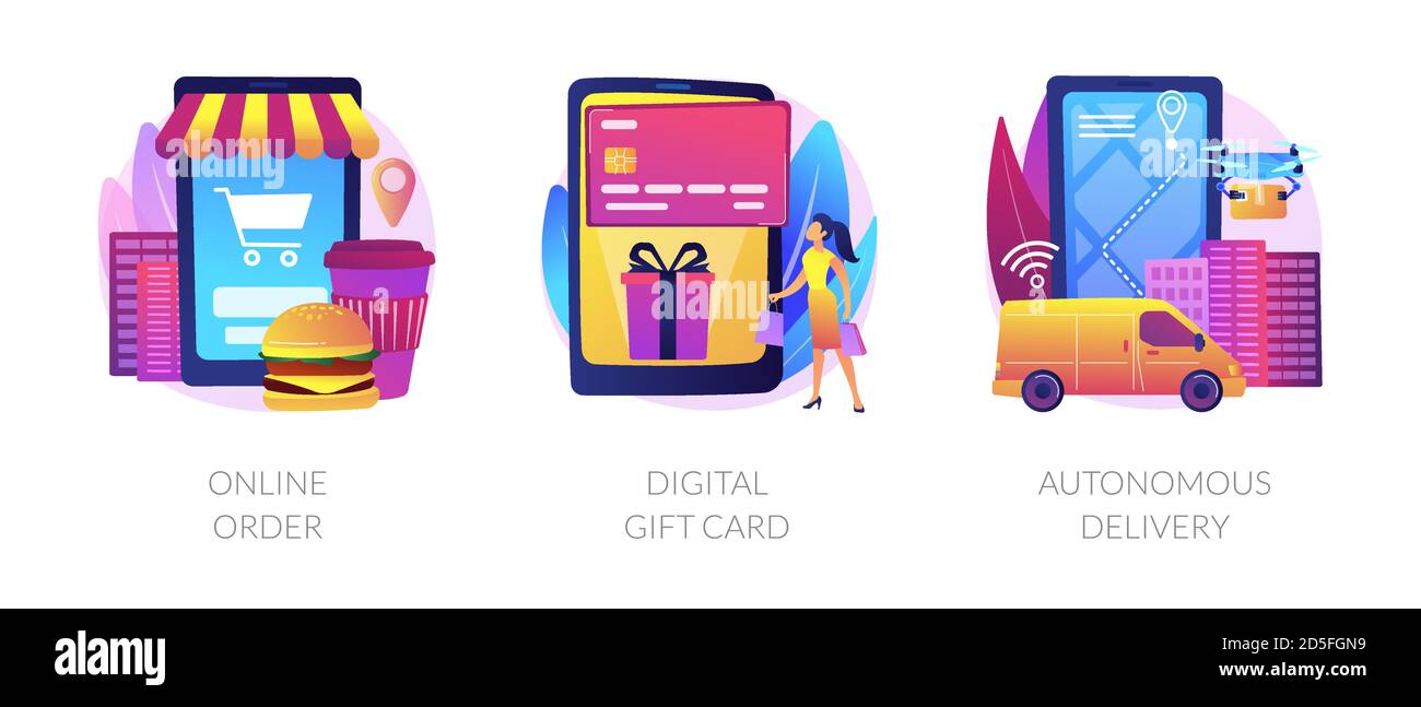 Berührungslose Bestell- und Lieferbedingungen abstrakte Konzept-Vektor-Illustrationen. Stock Vektor