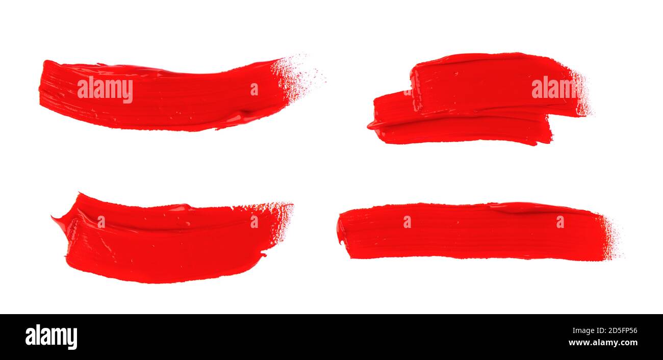 Ölfarbe auf weißem Hintergrund isoliert. Sammlung von abstrakten Acryl-Pinselstrichen. Stockfoto