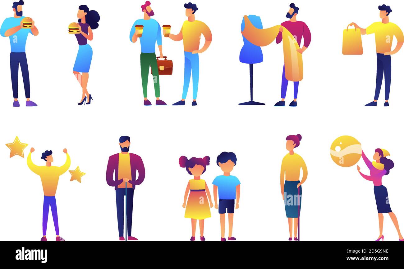 Menschen verschiedener Generationen und Geschäftsleute Vektor-Illustrationen Set. Stock Vektor