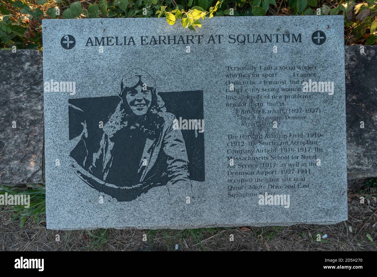 Amelia Earhart Plakette in Marina Bay Quincy Massachusetts Stockfoto