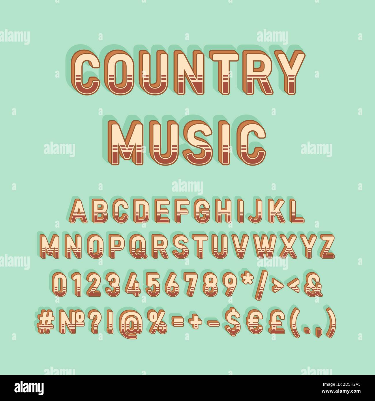 Country Musik vintage 3d Vektor Alphabet Set Stock Vektor