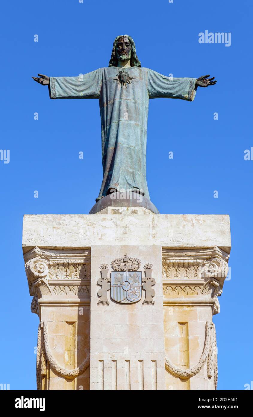 Statue von Jesus Christus auf dem Gipfel des Monte Toro - Menorca, Spanien Stockfoto