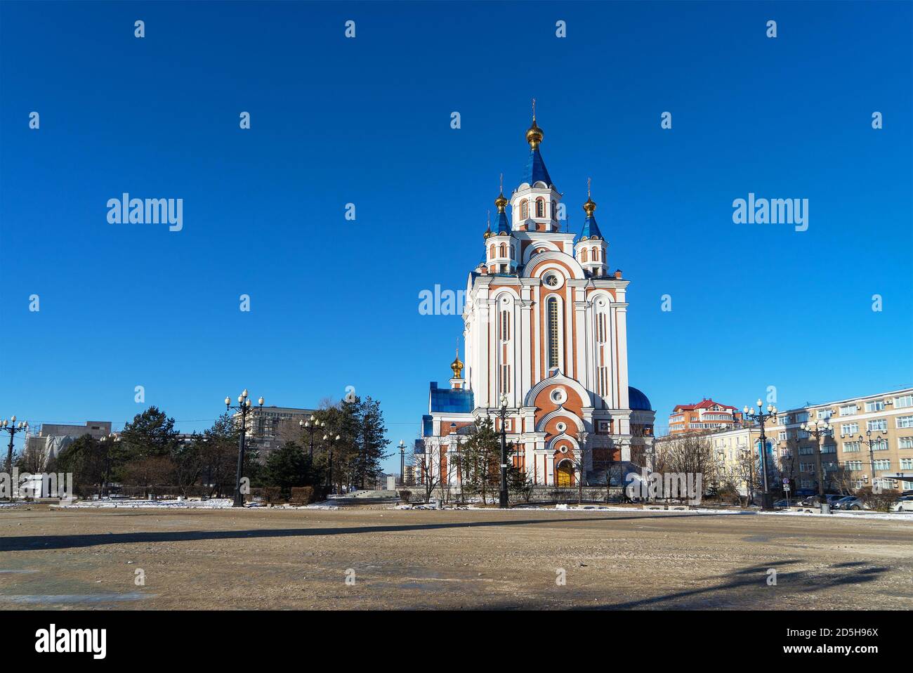 Dormition Kathedrale von Chabarowsk, eine der größten Kirchen im russischen Fernen Osten. Russische orthodoxe Kathedrale, Ferner Osten. Stockfoto