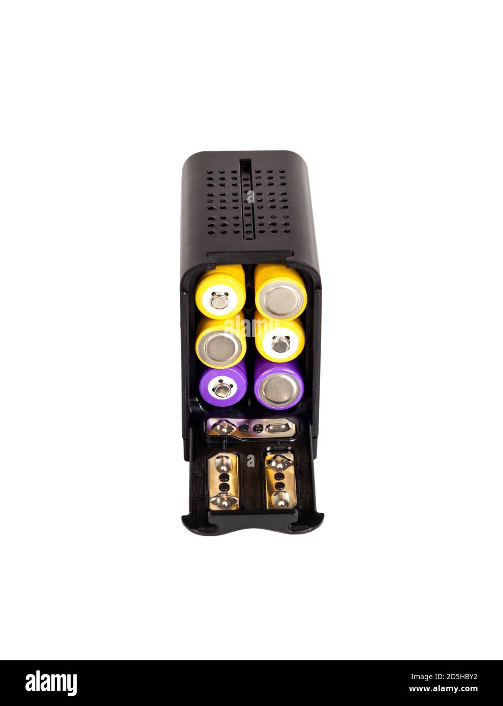 Akkuadapter für Kamera. Batteriefach. Isoliert auf weißem Hintergrund. Stockfoto