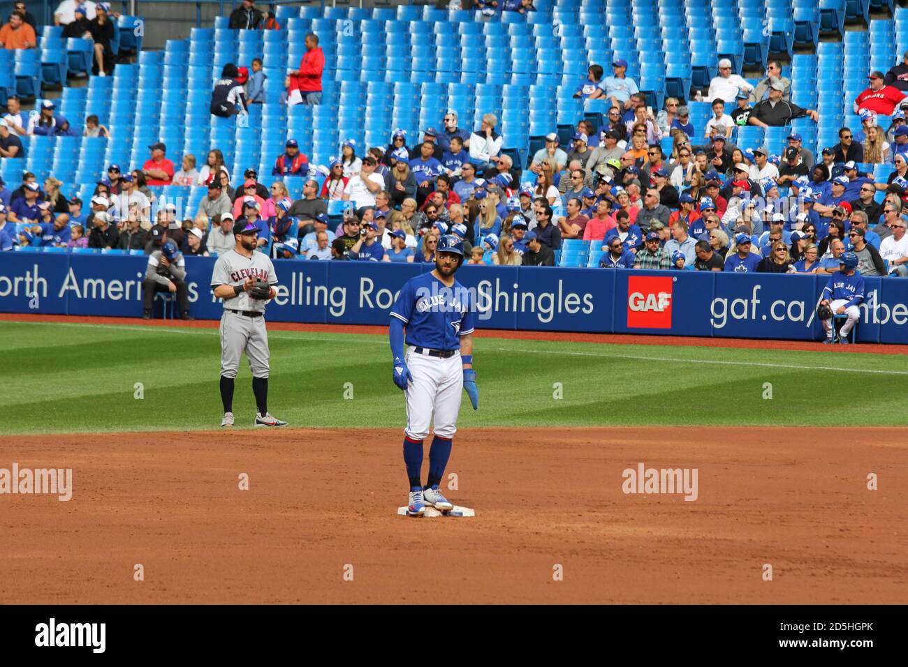 Toronto Blue Jays Mittelfeldspieler Kevin Pillar steht auf Zweiter Base in einem Spiel gegen die Cleveland Indians bei Rogers Zentrum am 8. September 2018 Stockfoto