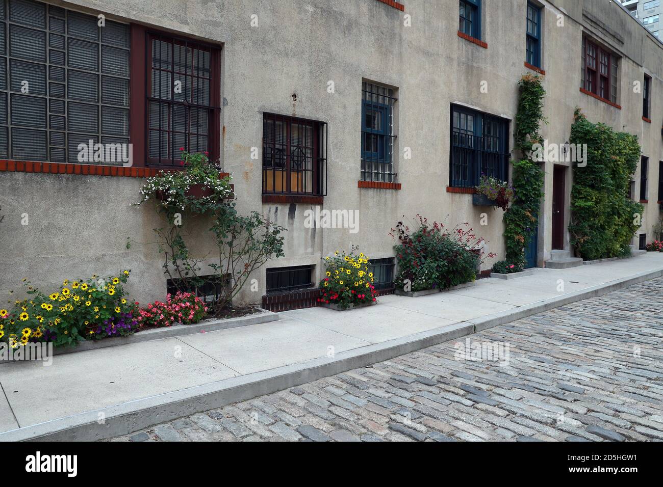 Die historischen Häuser in Washington Mews im Stadtteil Greenwich Village von New York City. Stockfoto
