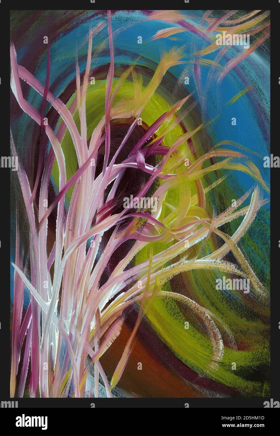 Abstrakte Frau Acryl Malerei. Abstrakte Frau und Pflanzen auf Acryl-Malerei Hintergrund. Gemalt vom Fotografen. Stockfoto