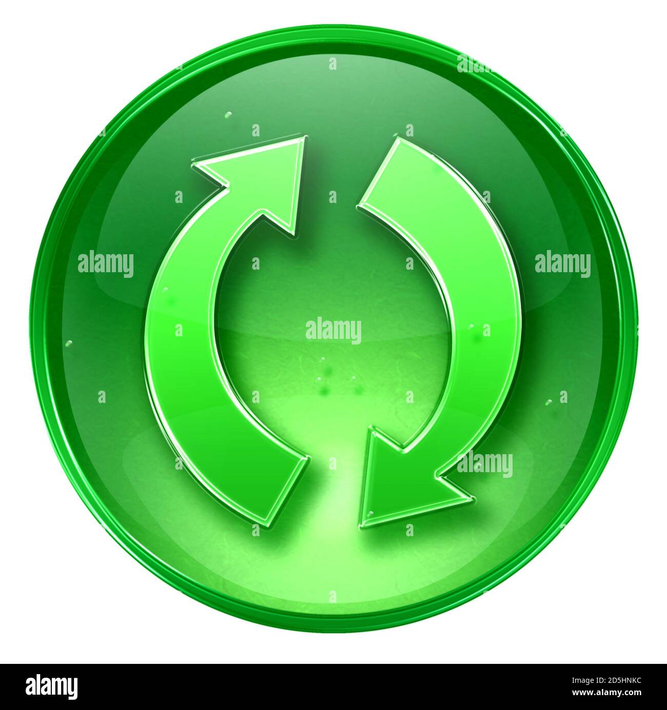 Aktualisierungssymbol grün, isoliert auf weißem Hintergrund. Stockfoto