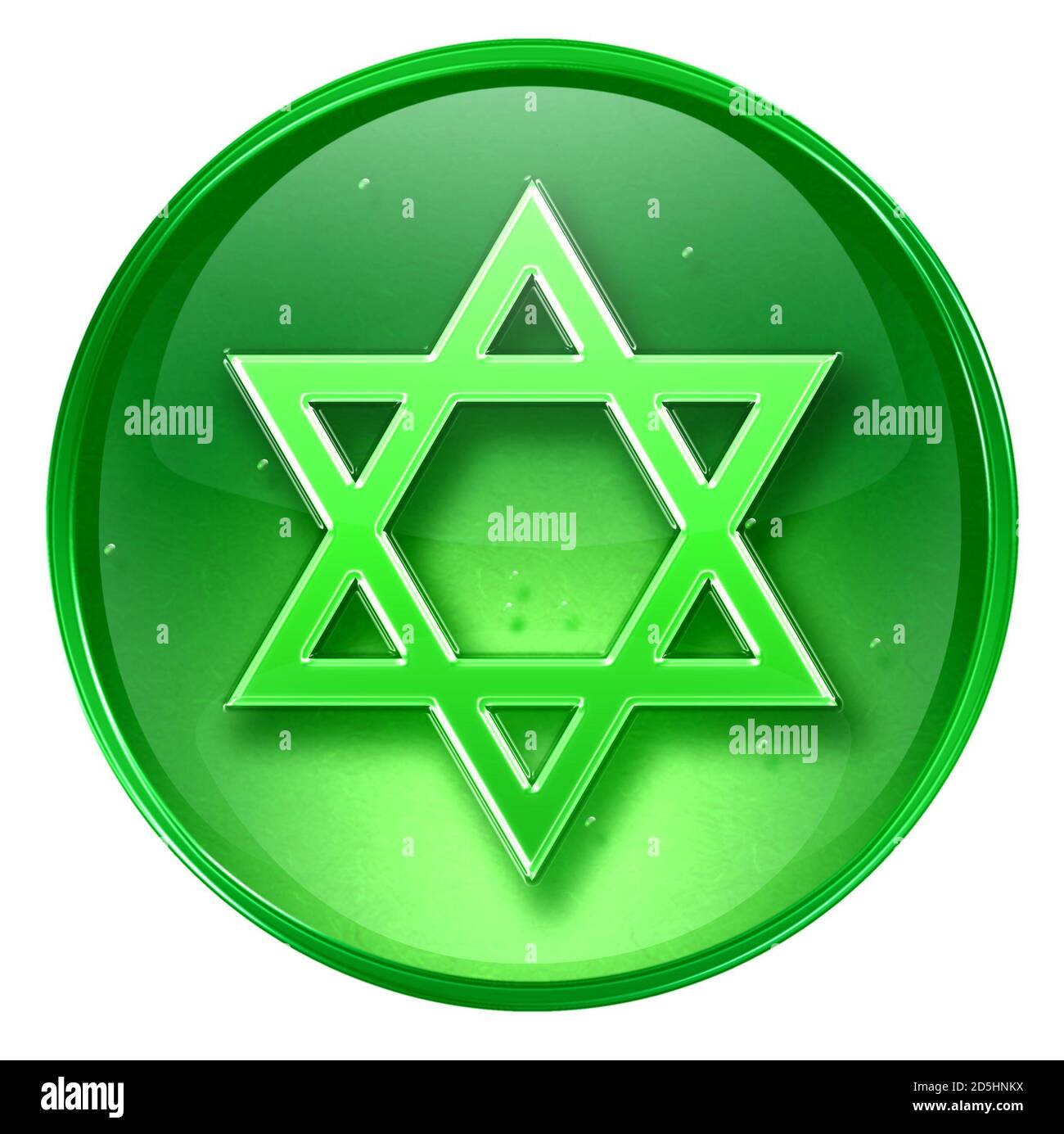 David Sternsymbol grün, isoliert auf weißem Hintergrund. Stockfoto