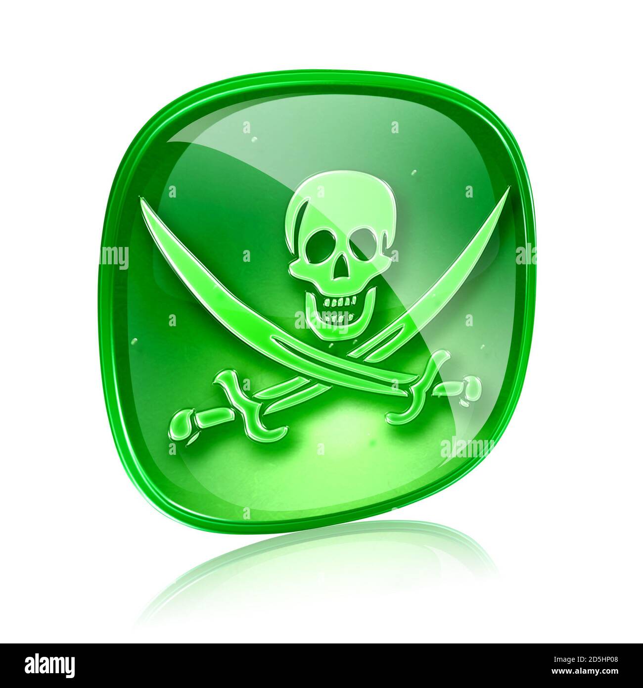 Pirate Icon grünes Glas, isoliert auf weißem Hintergrund. Stockfoto