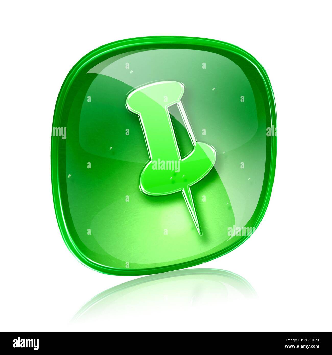 Daumennack-Symbol grünes Glas, isoliert auf weißem Hintergrund. Stockfoto