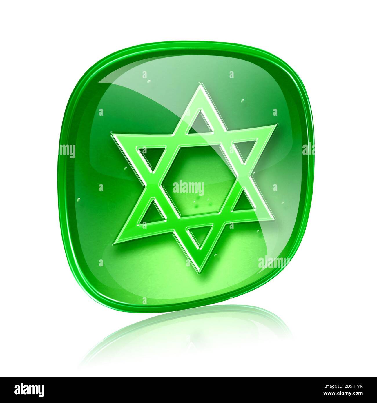 David Sternsymbol grünes Glas, isoliert auf weißem Hintergrund. Stockfoto