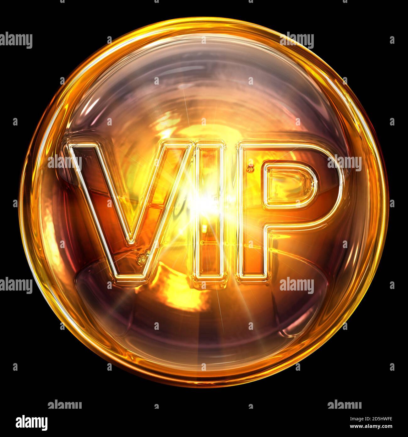 VIP Icon Feuer, isoliert auf schwarzem Hintergrund Stockfoto