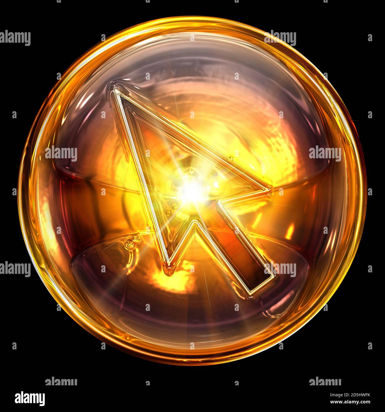Cursor-Symbol Feuer, isoliert auf schwarzem Hintergrund Stockfoto