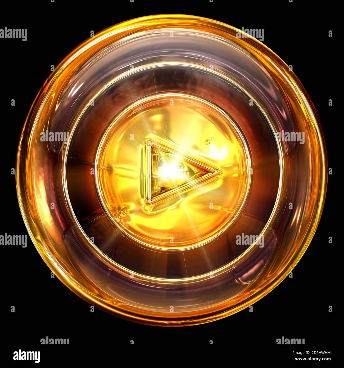 Spielen Sie Symbol golden, auf schwarzem Hintergrund isoliert Stockfoto