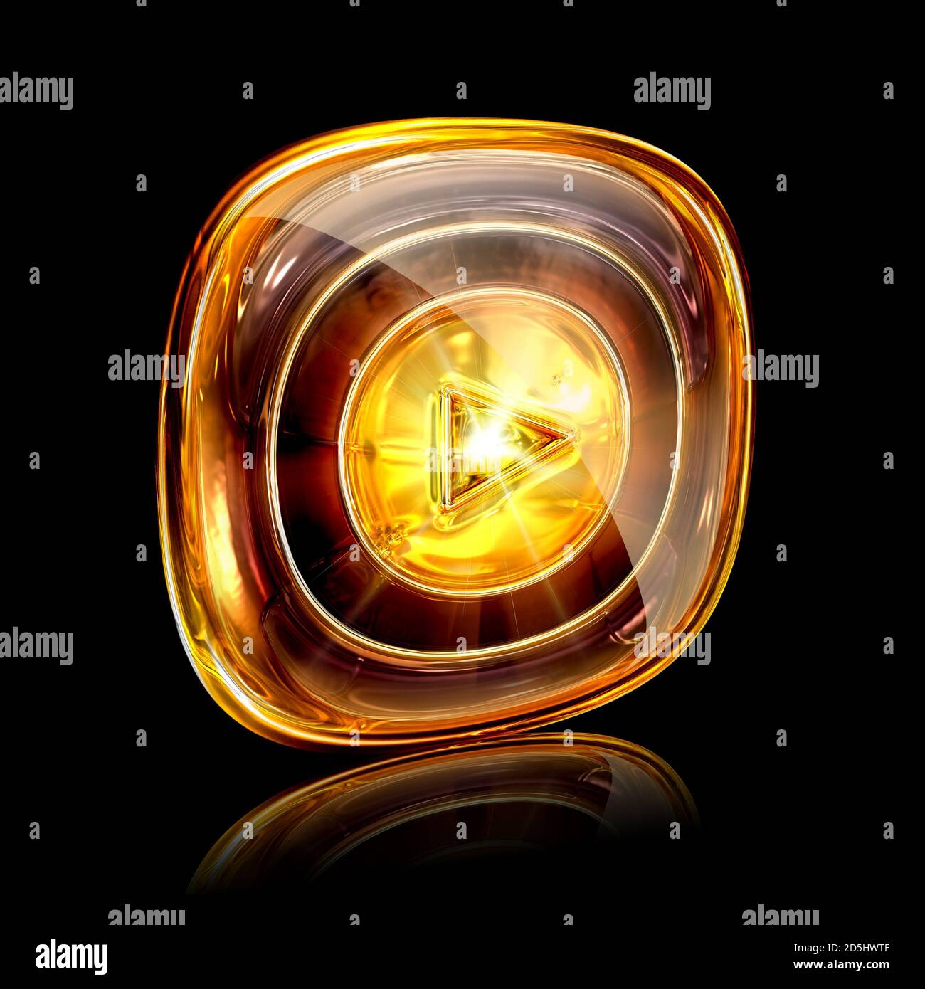 Spielen Sie Symbol Bernstein, auf schwarzem Hintergrund isoliert Stockfoto