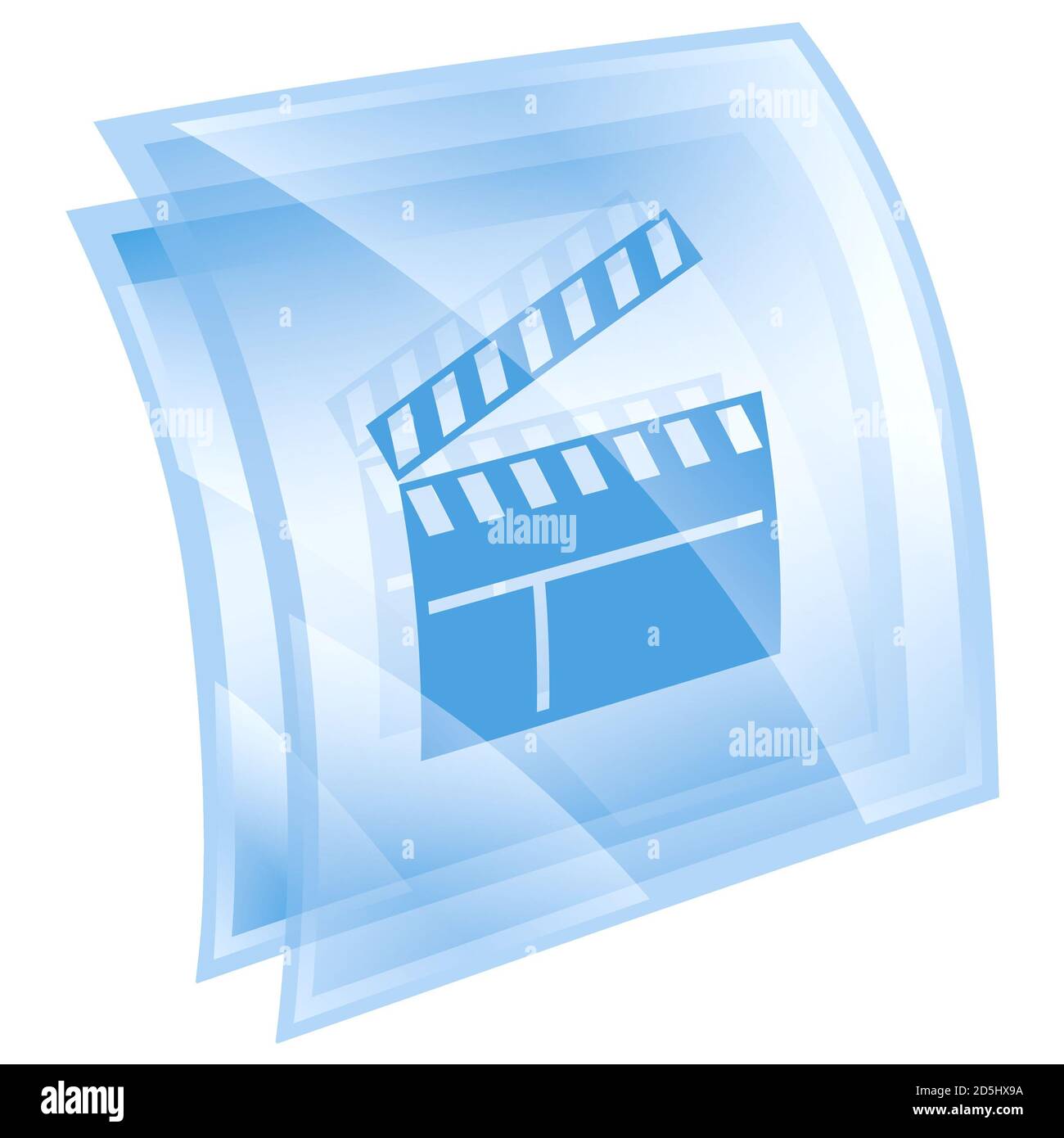 Primovie Clapper Board Symbol blau, isoliert auf weißem Hintergrund. Stockfoto