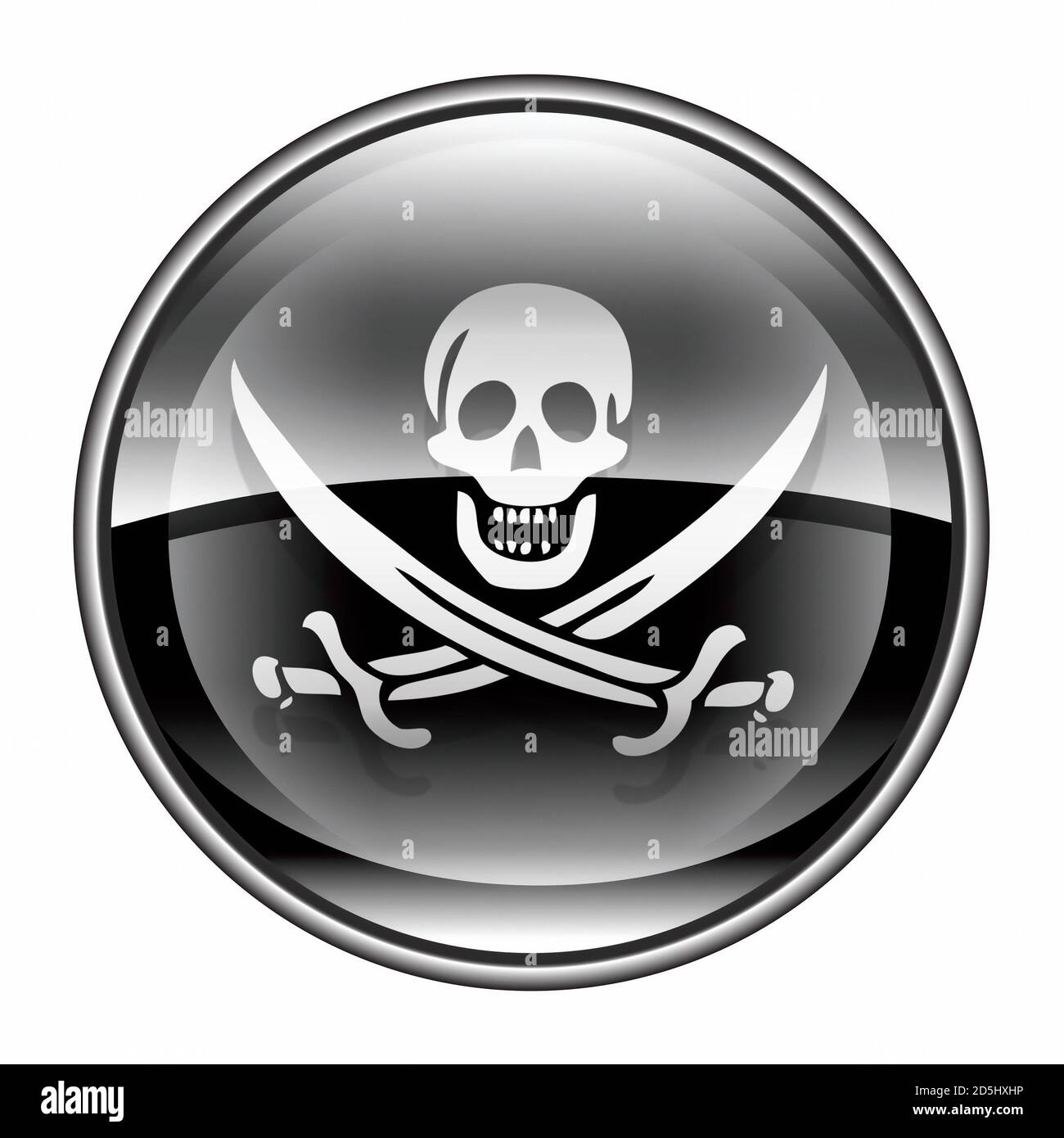 Piraten-Symbol schwarz, isoliert auf weißem Hintergrund. Stockfoto