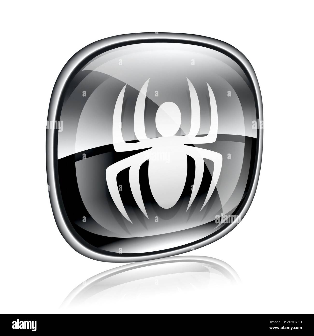 Virus Symbol schwarzes Glas, isoliert auf weißem Hintergrund. Stockfoto