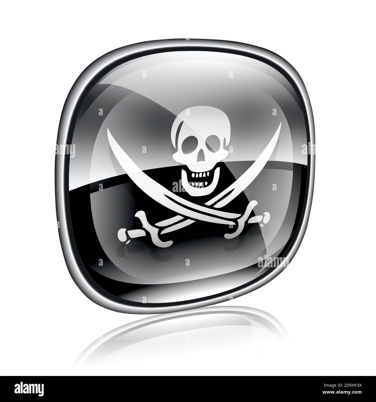 Pirate Icon schwarzes Glas, isoliert auf weißem Hintergrund. Stockfoto