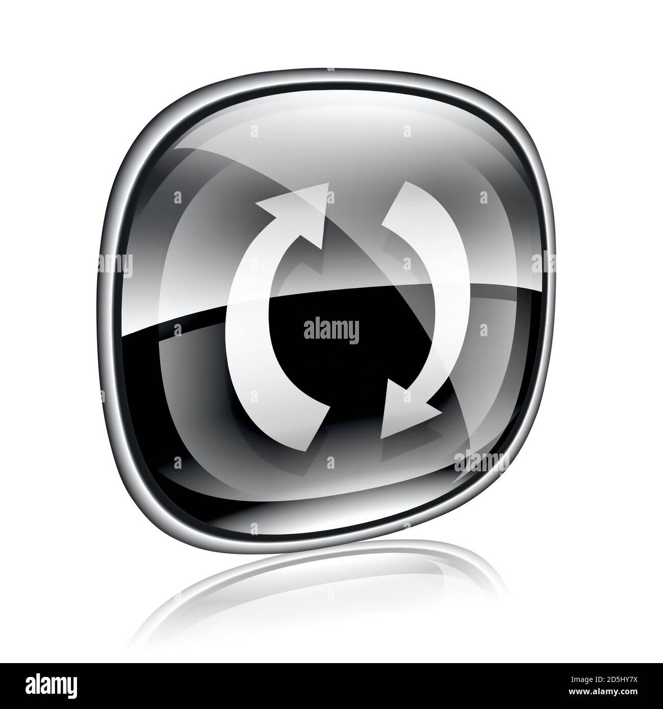 Refresh Symbol schwarzes Glas, isoliert auf weißem Hintergrund. Stockfoto