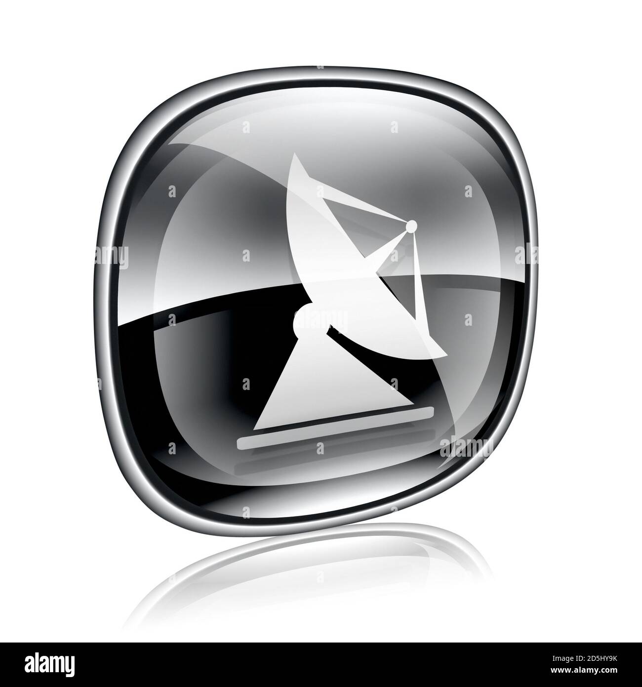 Antennensymbol schwarzes Glas, isoliert auf weißem Hintergrund Stockfoto