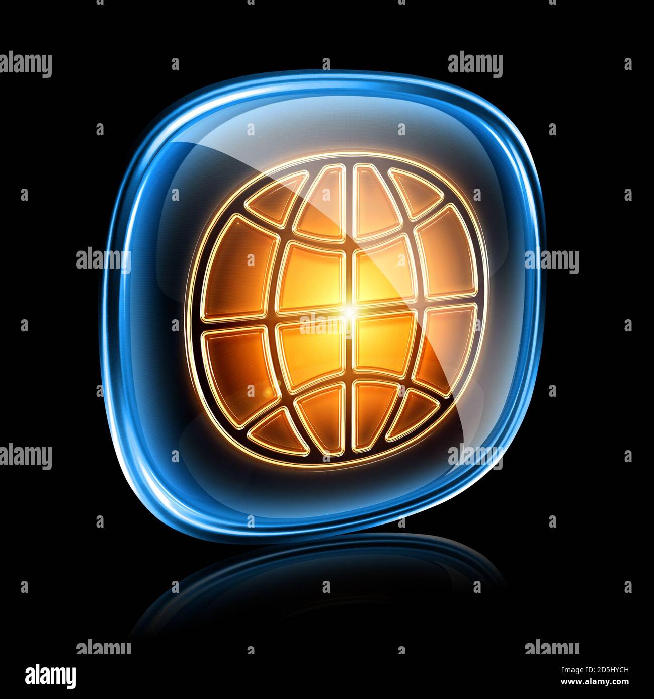 Globe Icon Neon, isoliert auf schwarzem Hintergrund Stockfoto