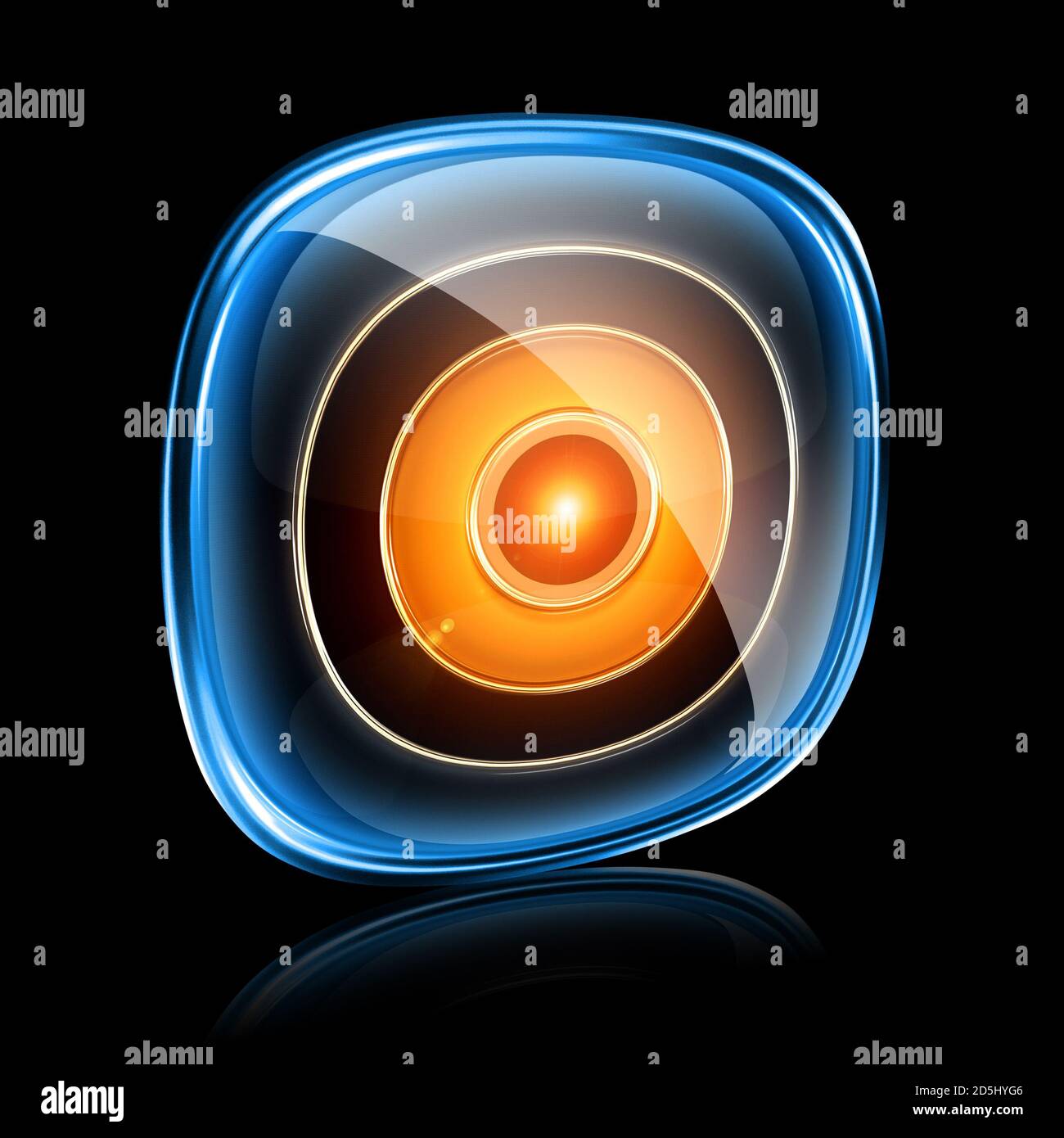 Aufnahmesymbol Neon, isoliert auf schwarzem Hintergrund Stockfoto