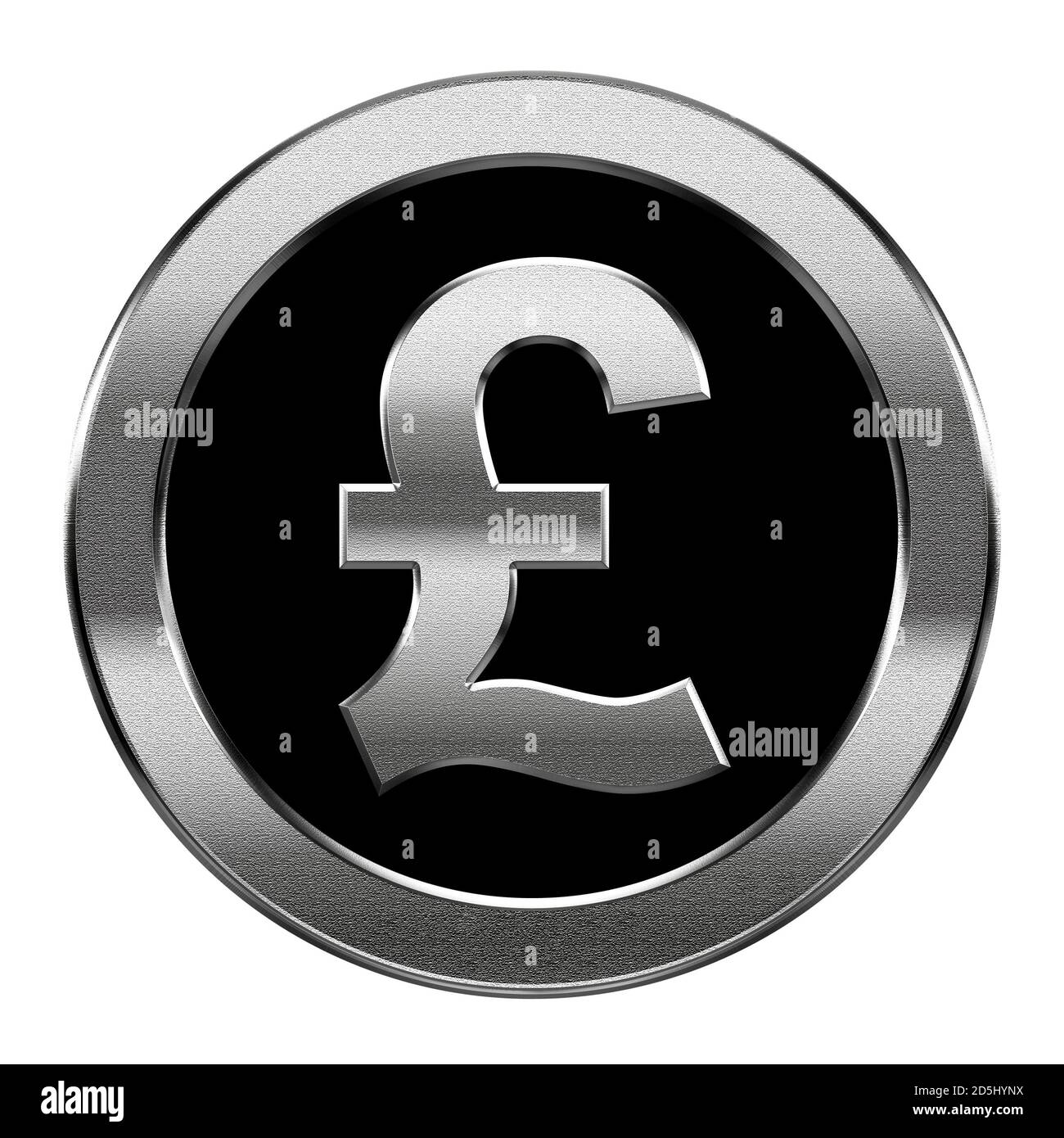 Pfund Symbol Silber, isoliert auf weißem Hintergrund Stockfoto