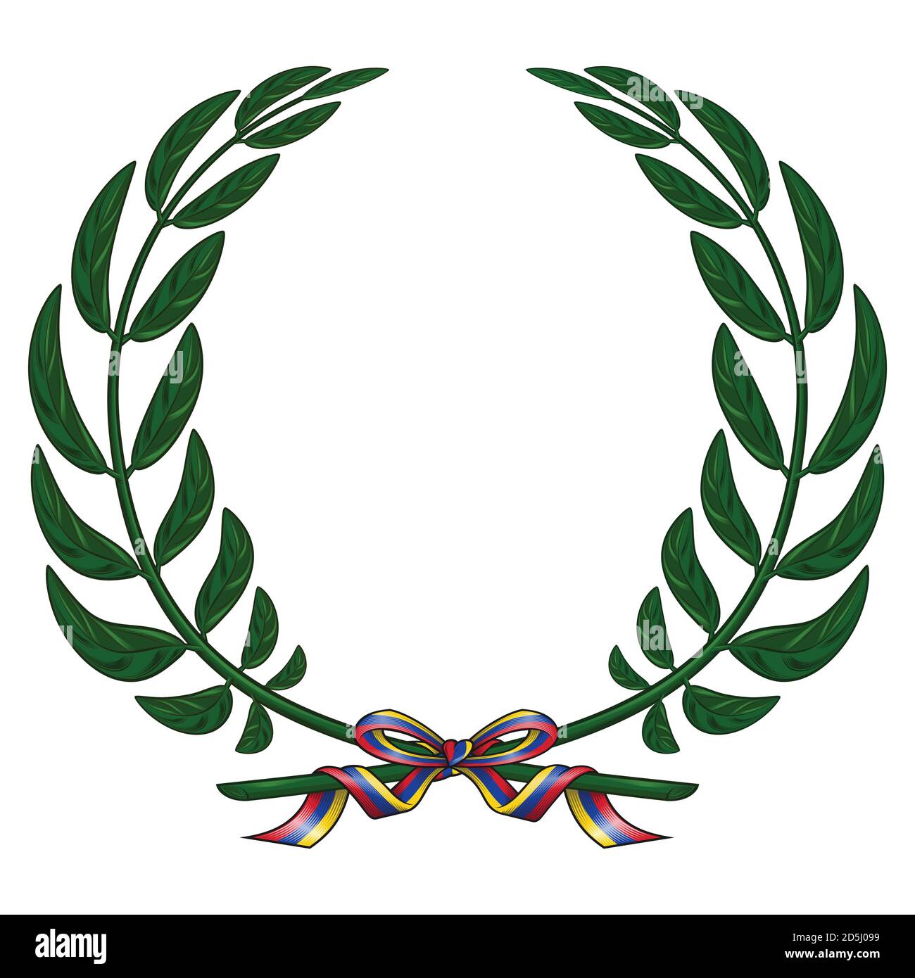 Vektor-Design von Olivenkranz gebunden mit einem Band in den Farben der venezolanischen Flagge. Alle auf weißem Hintergrund. Stock Vektor