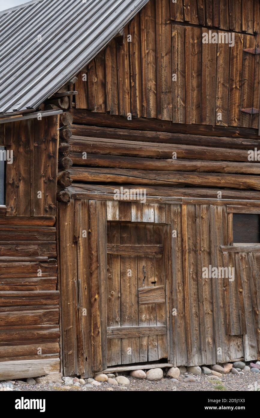 Detail der alten Scheune auf dem T.A. Moulton Gehöft in der Mormon Row im Grand Teton National Park, Wyoming, USA. Stockfoto