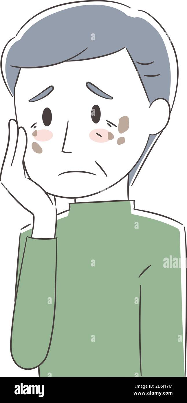 Besorgt Mann mit Hautproblemen. Vektorgrafik isoliert auf weißem Hintergrund. Stock Vektor