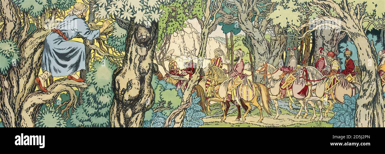 Bilibin Ivan - Ali Baba und die vierzig Diebe - Die Jagd - Russische Schule - 19. Jahrhundert Stockfoto