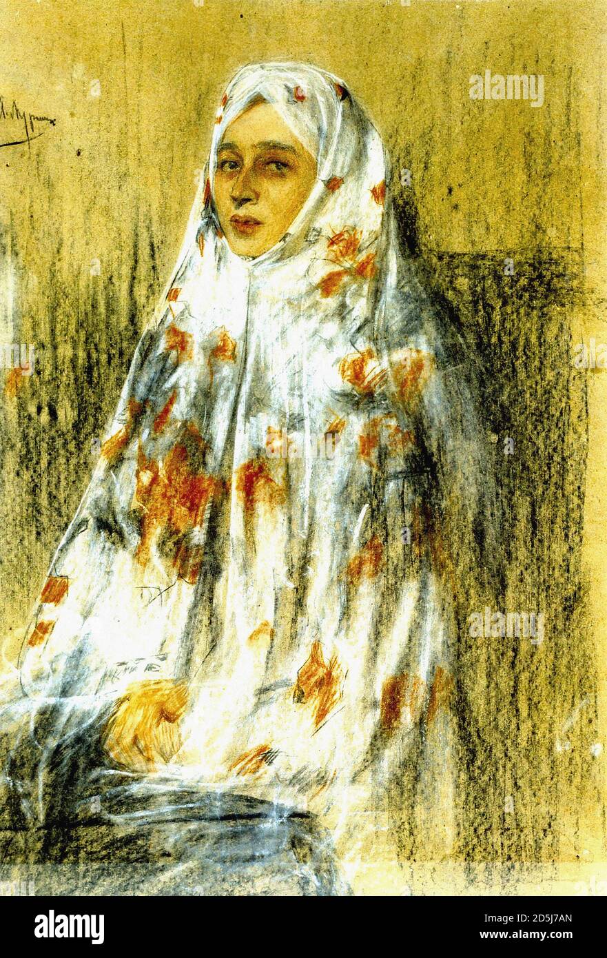 Muraschko Oleksandr - Porträt von Ekaterina Mukalova - Russische Schule - 19. Jahrhundert Stockfoto