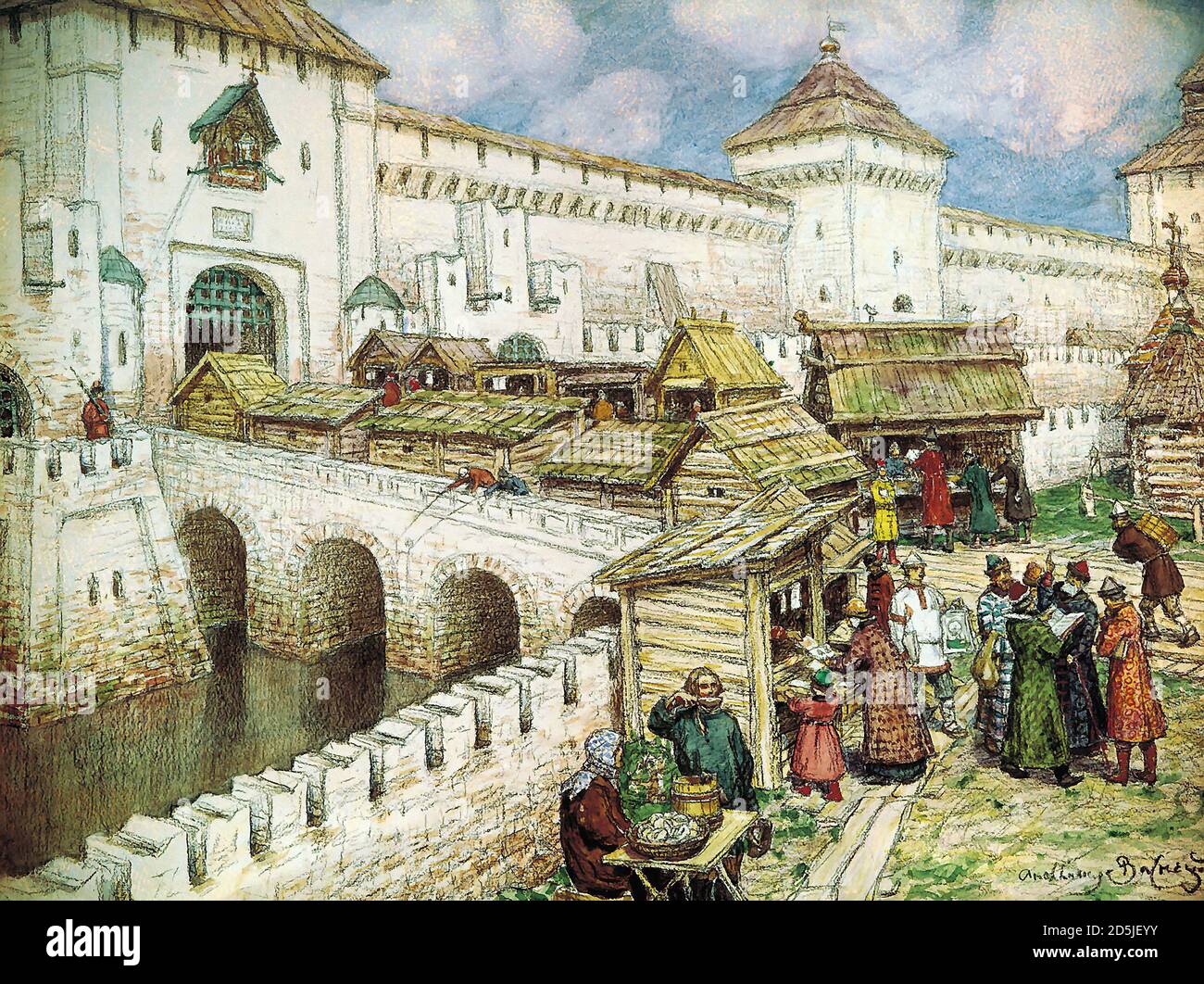 Vasnetsov Apollinari - Buchläden auf der Spasskom-Brücke in Das XVII Jahrhundert - Russische Schule - 19. Jahrhundert Stockfoto