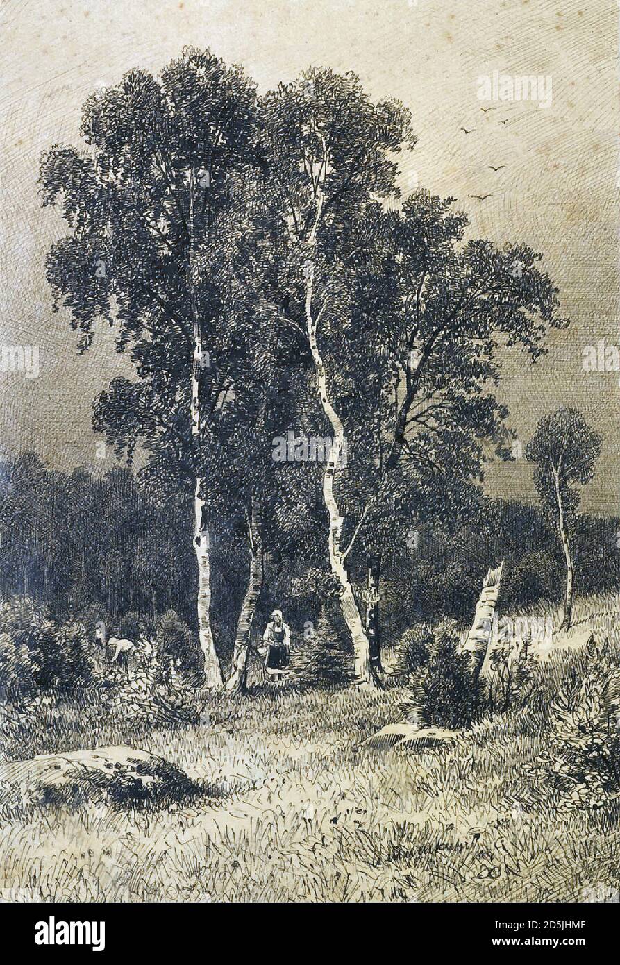 Shishkin Ivan - Pilze Sammeln 1 - Russische Schule - 19. Jahrhundert Stockfoto